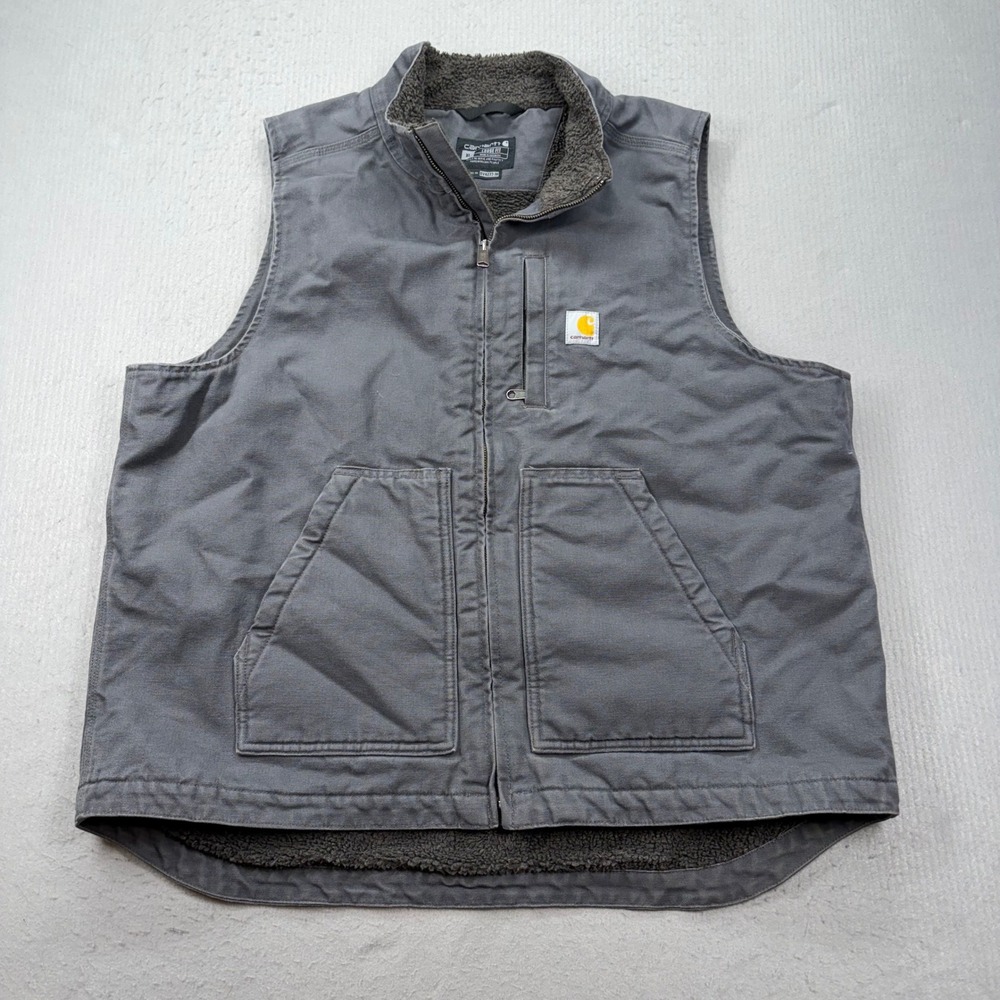 Carhartt Vest Mens XL Gravel Gray Sherpa Lined Duck Canvas Loose Fit OV4277-M